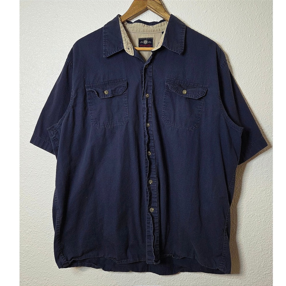 Wrangler Button Up Shirt XL Navy Workwear Utility Gorpcore Short Sleeve Cotton